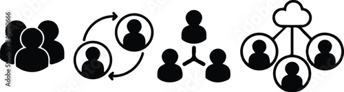 black business people group icons set vector illustration design art social community teamwork silhouette