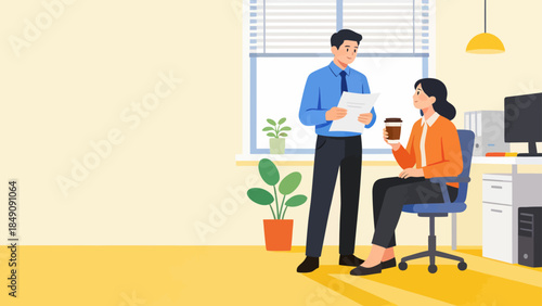 Office workers discussing documents