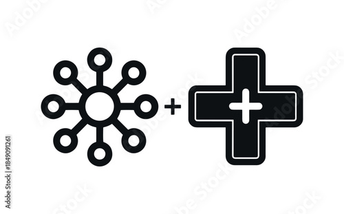 Medical Healthcare Network Icon Vector, Telemedicine, Data Connection, Health Technology, Outline Illustration