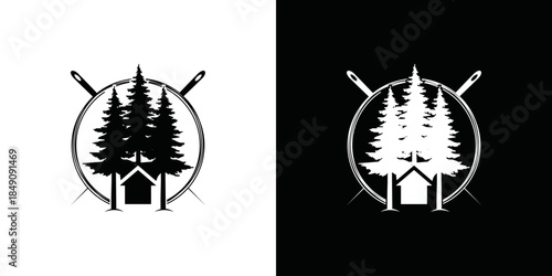 simple vector pine tree and house logo