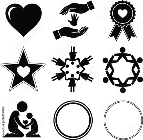Black icons of love, care, and community symbols