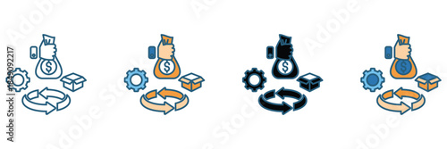 Multicolor development vector icon set illustrating business growth, capital, performance improvement, and workflow development. and corporate
