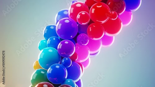 Vibrant Rainbow Spheres Flowing in a Dynamic Abstract Formation with Soft Lighting