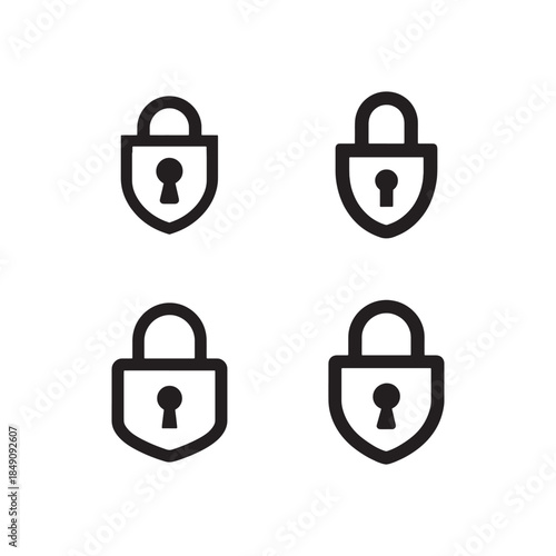 Security Padlock Shield Icons Set Vector, Cyber Safety, Data Protection, Privacy, Lock Symbol, Outline Illustration