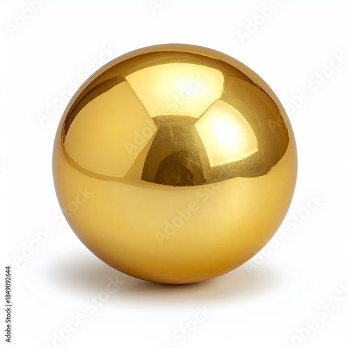 Gleaming golden sphere, casting shadows on white background