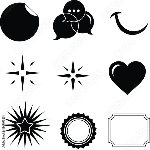 Collection of modern black graphic design elements and icons
