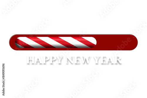 Transparent background Red candy cane loading bar on red background. 2026 Happy New Year text. 2026 Happy New Year text with candy cane loading bar on red background