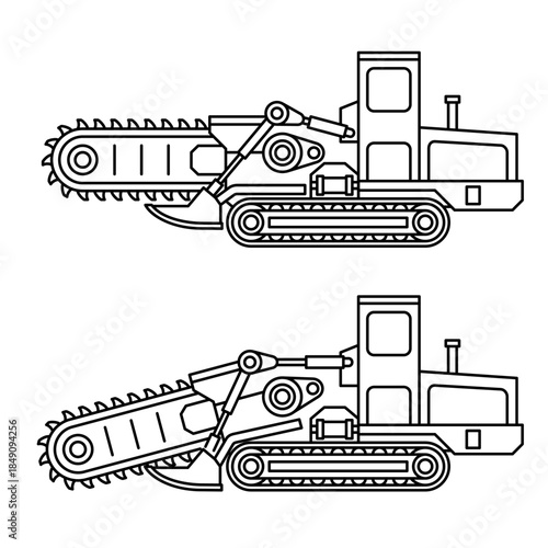 Trencher machine icon in thin line - for fiber optic cable installation