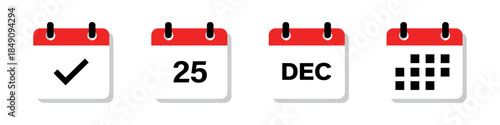 December 25 calendar icons set, calendar icons