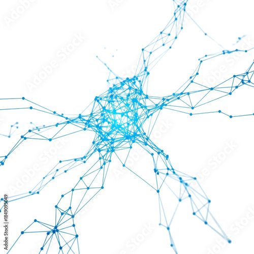 Neuron cell with glowing blue connections isolated on transparent background