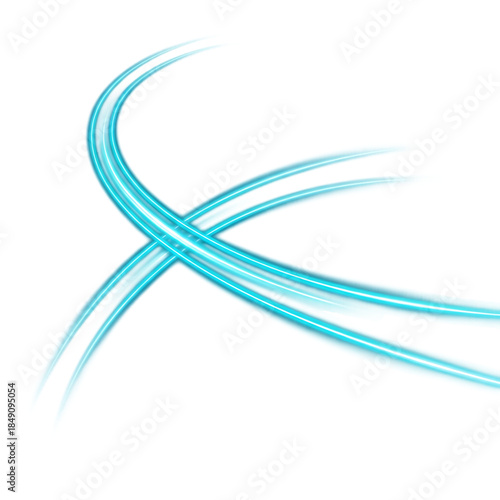 Glowing blue curved lines intersecting on black isolated on transparent background