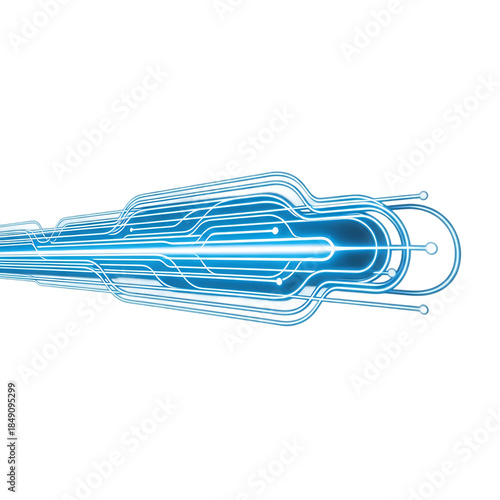 Glowing blue light bulb filament isolated on transparent background