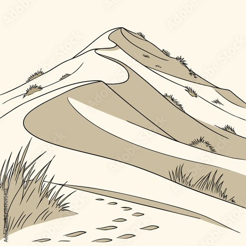 Desert hill with layered sand textures and sparse vegetation 1