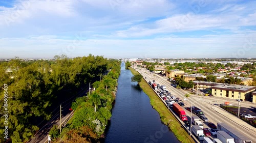 Aerial video Miami river between Hialeah and Miami Springs Florida