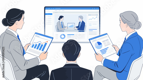 Business meeting with data charts
