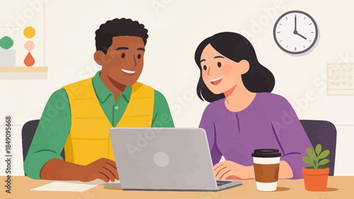 Two people working together on a laptop