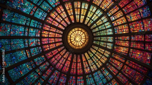 Colorful stained glass dome ceiling pattern