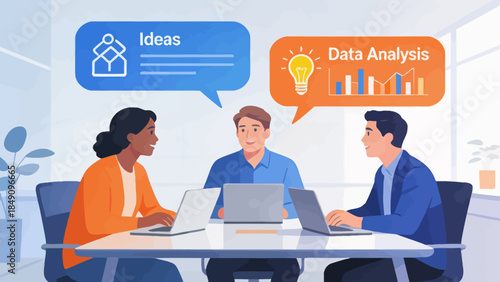 Three people collaborating on laptops