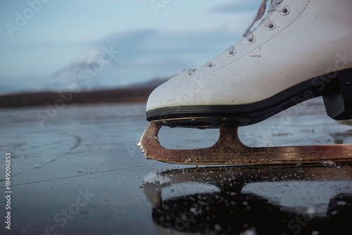 Ice Skates on a Frozen Lake in Kamchatka