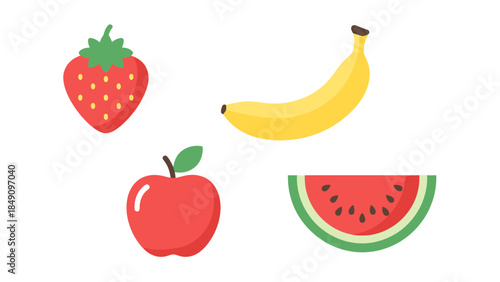 Fresh Fruits Collection Featuring Strawberry Banana Apple Watermelon