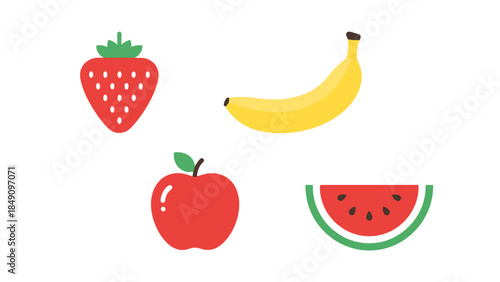 Fresh Fruits Assortment Featuring Strawberry Banana Apple and Watermelon