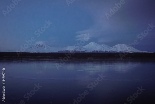 View of the Volcanoes at sunset in Petropavlovsk-Kamchatsky