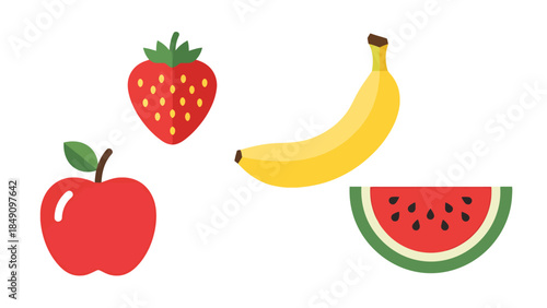 Fresh Fruits Collection Featuring Strawberry Banana Apple and Watermelon