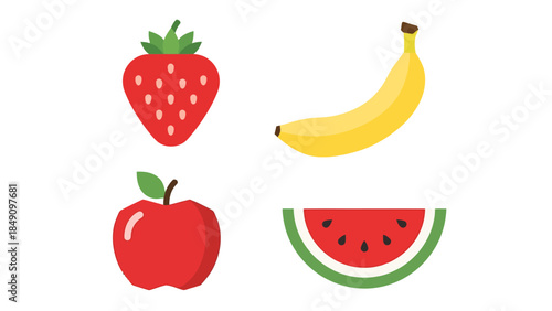 Fresh Fruit Collection Featuring Strawberry Banana Apple and Watermelon