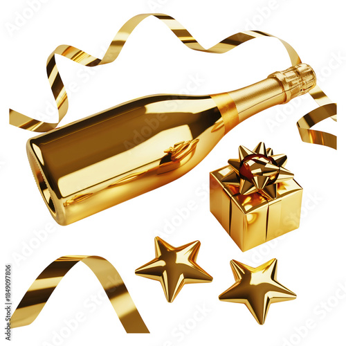 Golden Luxury Celebration with Champagne and Gift