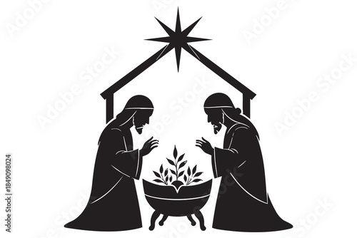 Nativity Scenes Silhouette Art Collection Festive Religious Celebration Iconography. isolated on white background