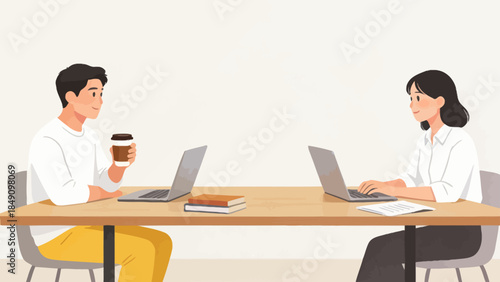 Two people working together at a table