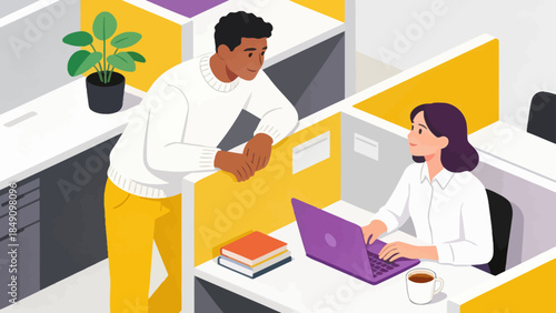 Office workers collaborating at desk