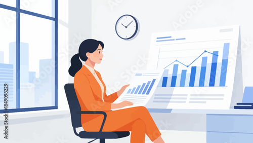 Businesswoman analyzing charts in office