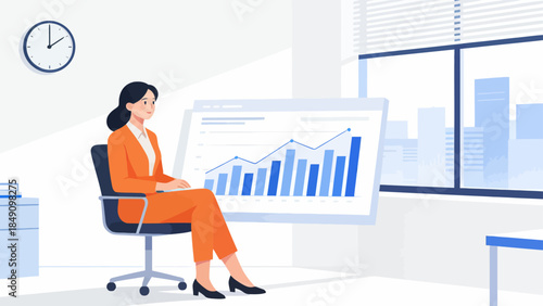 Businesswoman analyzing data in office