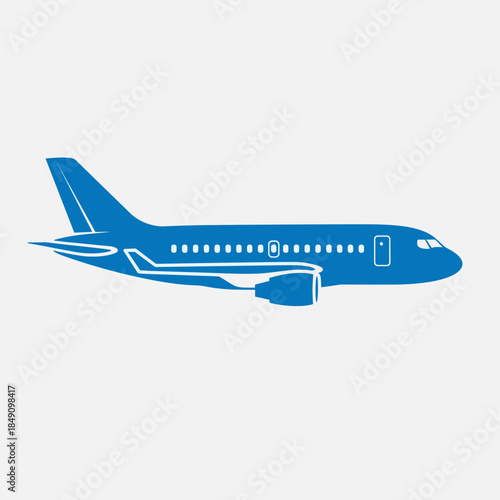 Blue Commercial Airplane Side View Illustration.