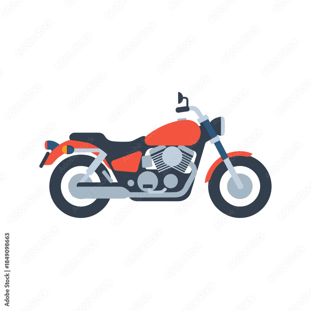 Fototapeta premium Red Motorcycle Illustration Side View.