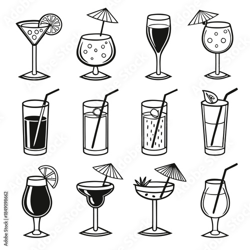 Collection of various cocktail drinks and glasses perfect for celebrations
