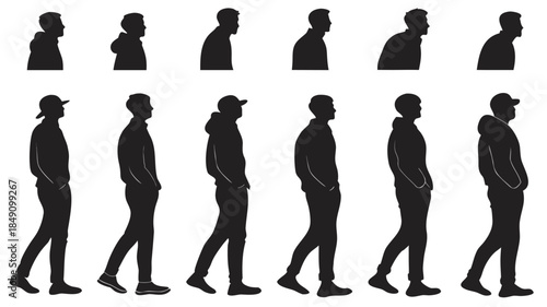 Silhouettes of people walking in different poses 