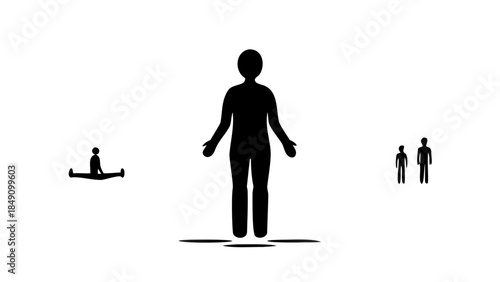 Minimal silhouette of a person standing still, grounding and inner balance wellness concept.