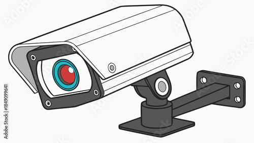 Security camera mounted on wall for surveillance and monitoring in office or home