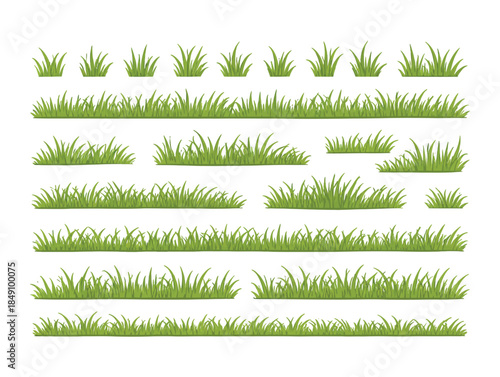 Collection of various green grass clumps and blades for landscaping