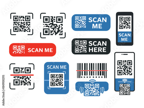 Various QR code designs and scanning instructions