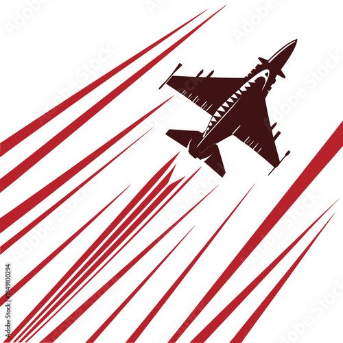 Dynamic Jet Fighter Silhouette Flying Fast with Speed Lines