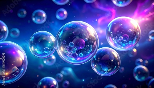 Wallpaper Mural Glowing translucent bio-bubbles floating in a dark blue-purple gradient, evoking microscopic cellular depth. Torontodigital.ca