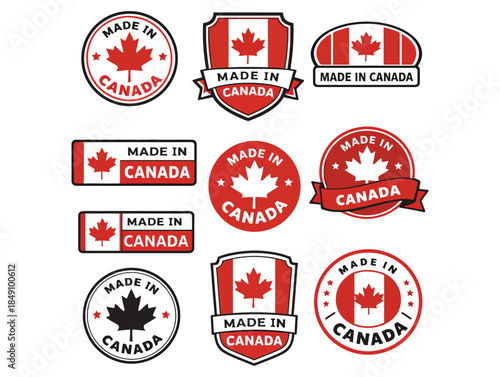 Collection of Made in Canada labels and badges for product branding