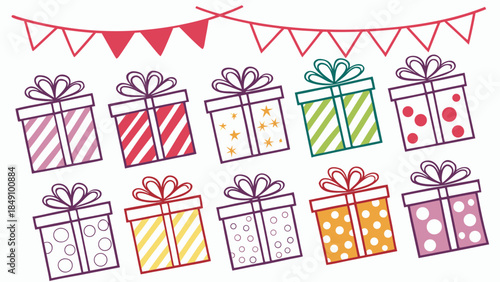 Colorful Gift Boxes with Patterns and Bows Perfect for Celebrations and Gifting