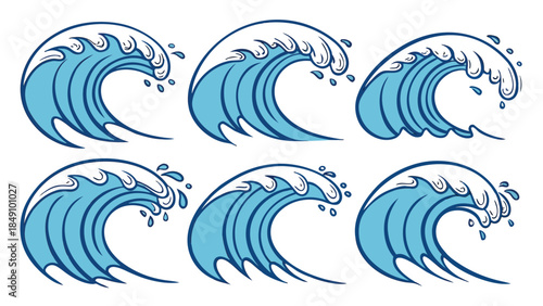 Collection of six stylized wave illustrations 