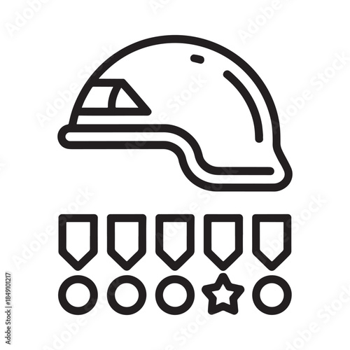 Military helmet and medals icon representing honor service and bravery