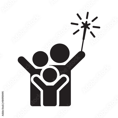 Family celebration with a sparkler joyful moment silhouette illustration