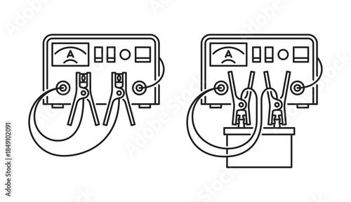 Car battery charger icon in thin line